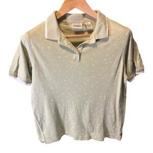 Classic Elements Light Green Patterned Short Sleeve Collared Polo Top Sz S